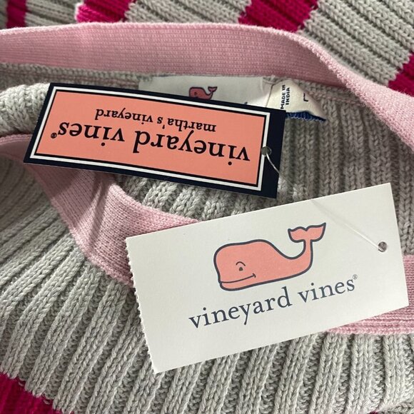 Vineyard Vines Sweater Large Striped Boatneck Gray Pink Cotton Blend NWT FS-1193 - Picture 8 of 10
